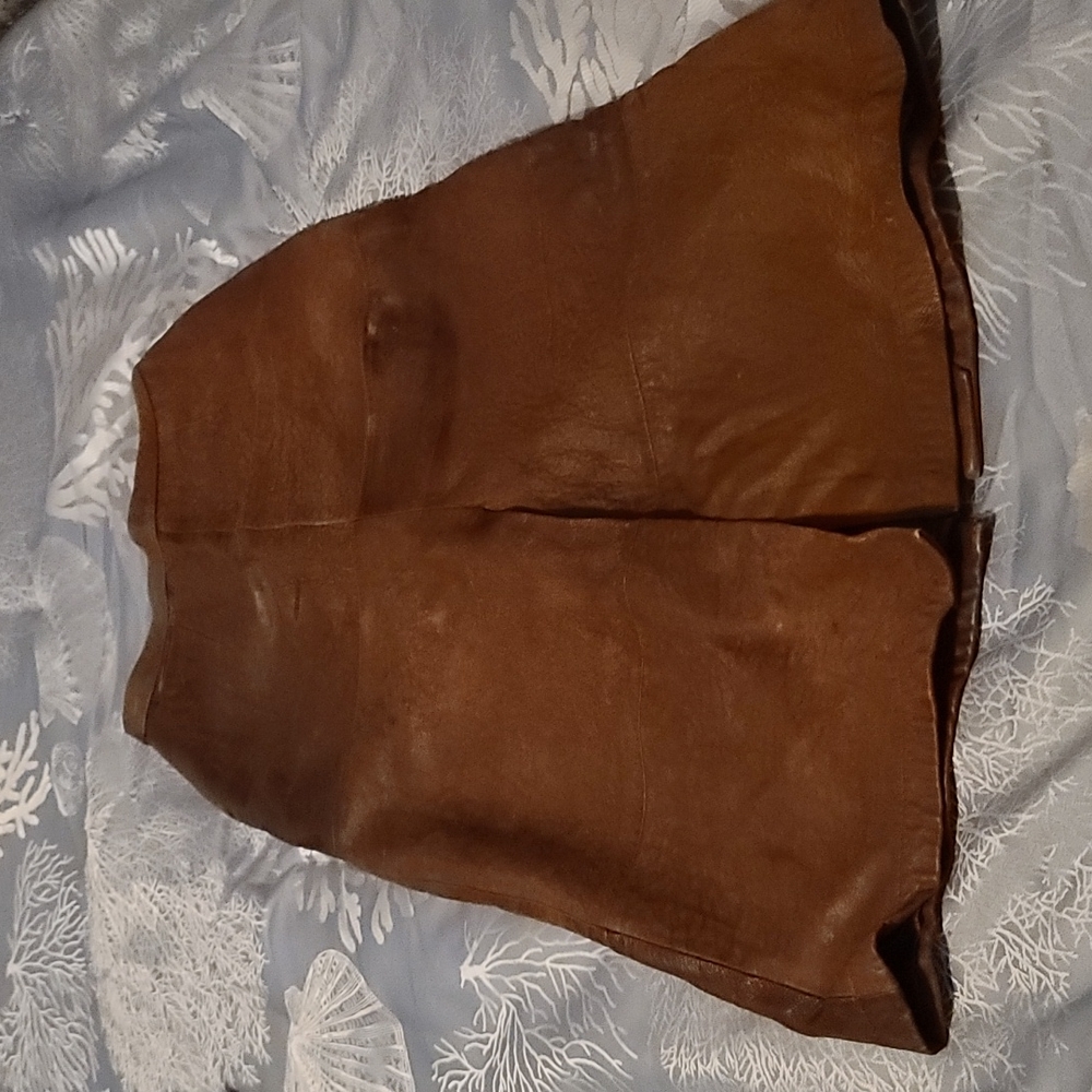 Gorgeous Mid Length Brown Leather Skirt